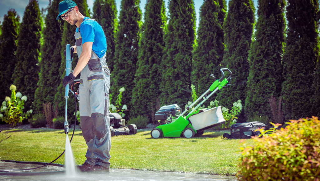 Preparing for pressure washing a patio