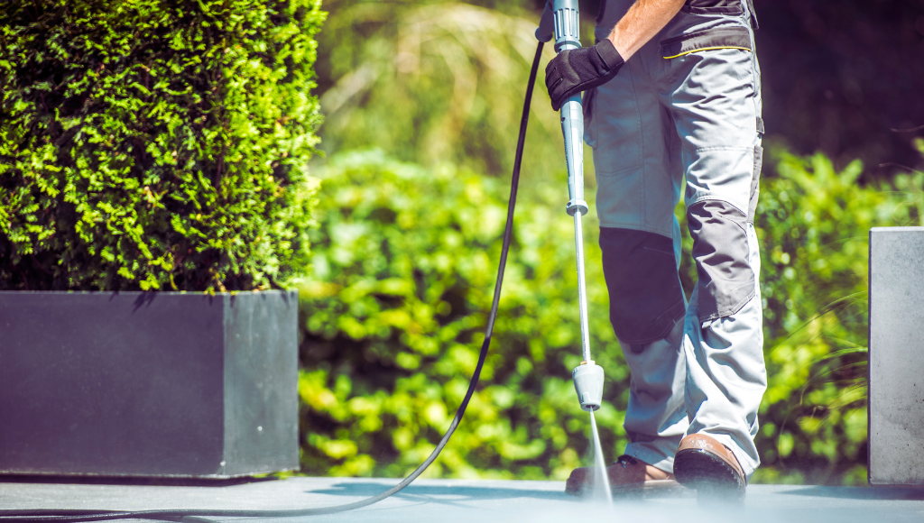 Pressure washing a patio