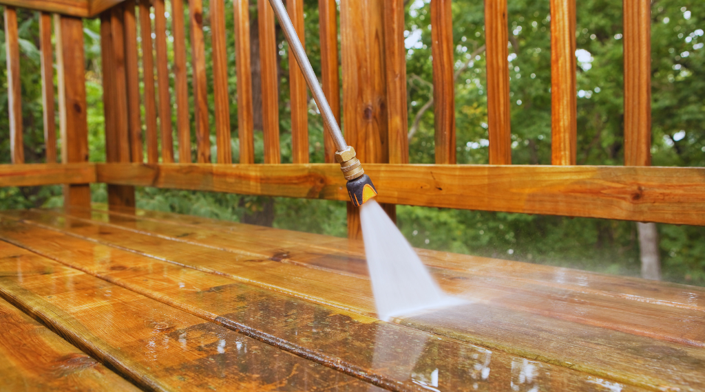 Pressure washing deck